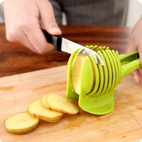 1pc Tomato Potato Slicer; Lemon Slicer; Multifunctional Fruit Vegetable Cutter Clip; Kitchen Tool; Kitchen Gadgets - Green