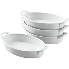 Set of 4 Oval 8"X5" Ceramic Lasagna Pans - White - ceramics