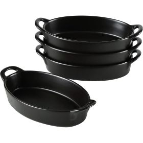 Set of 4 Oval 8"X5" Ceramic Lasagna Pans - black - ceramics