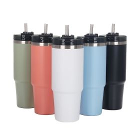 1pc Stainless Steel Vacuum Mug; Home; Office Or Car Vacuum Flask; Insulation Cup With Straw; Insulated Tumbler - White