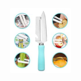 Peeling Knife Bottle Opener Multi-Function Peeler Stainless Steel Potato Eye and Fish Scale Remover Fruit Vegetable Pairing Knife Slicing - Blue