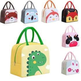 1pc Cartoon Rabbit Animal Cute Bento Bag; School Insulation Lunch Box; Lunch Bag - Pink Cow