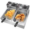 12L 5000W Professional Electric Countertop Deep Fryer Dual Tank Stainless Steel for Restaurant - silver - Stainless steel